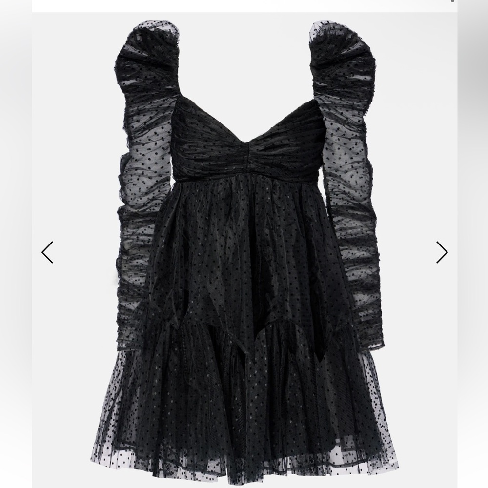 ZIMMERMANN Tulle Mini Empire-Waist Black Polka Dot Dress w/ Ruching size 1/US 6 - Picture 3 of 16